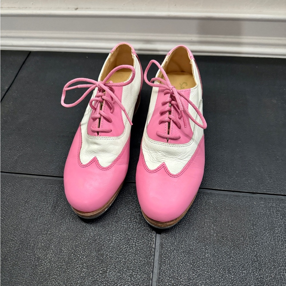 Pink and White Sansha Tap Shoes for Adults